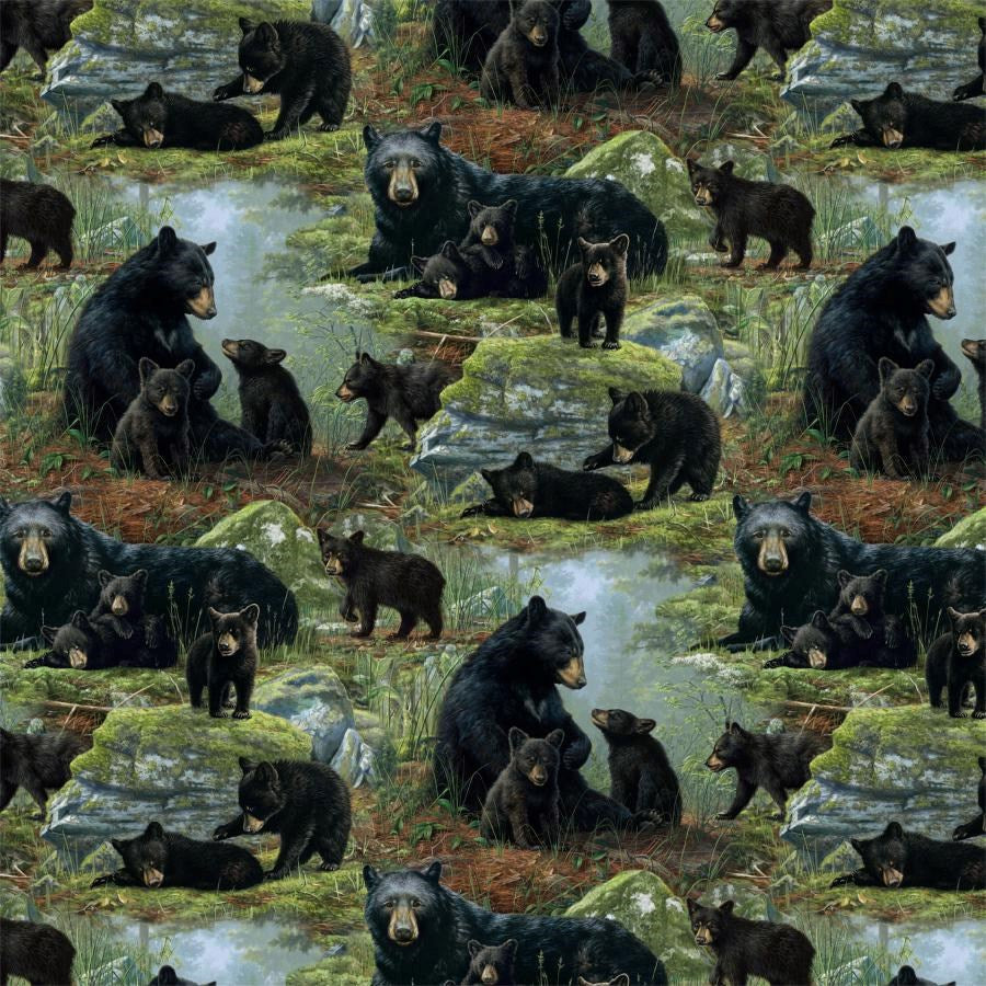 BEAR SCENIC - BLACK MULTI ll BEAR&#39;S DEN ll Northcott