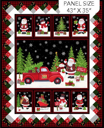 Santa&#39;s Tree Farm Panel - BLACK MULTI II SANTA&#39;S TREE FARM